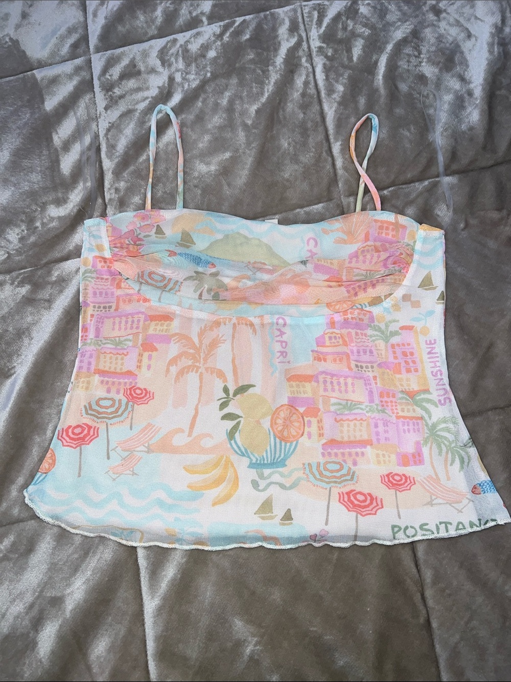 See You Monday Pastel Beach Print Spaghetti Strap Cami - Multi